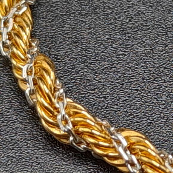 Monet Gold Silver Rope Chain Necklace, Sister Clasp, Gold Plated, 1960s Vintage - Picture 5 of 10